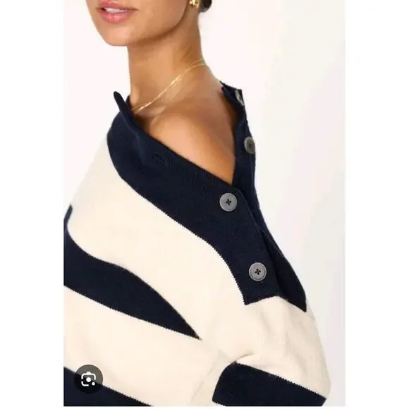 Brochu Walker Cy Stripe Sweater Womens SZ M Nautical Wool Cashmere NKM4146
